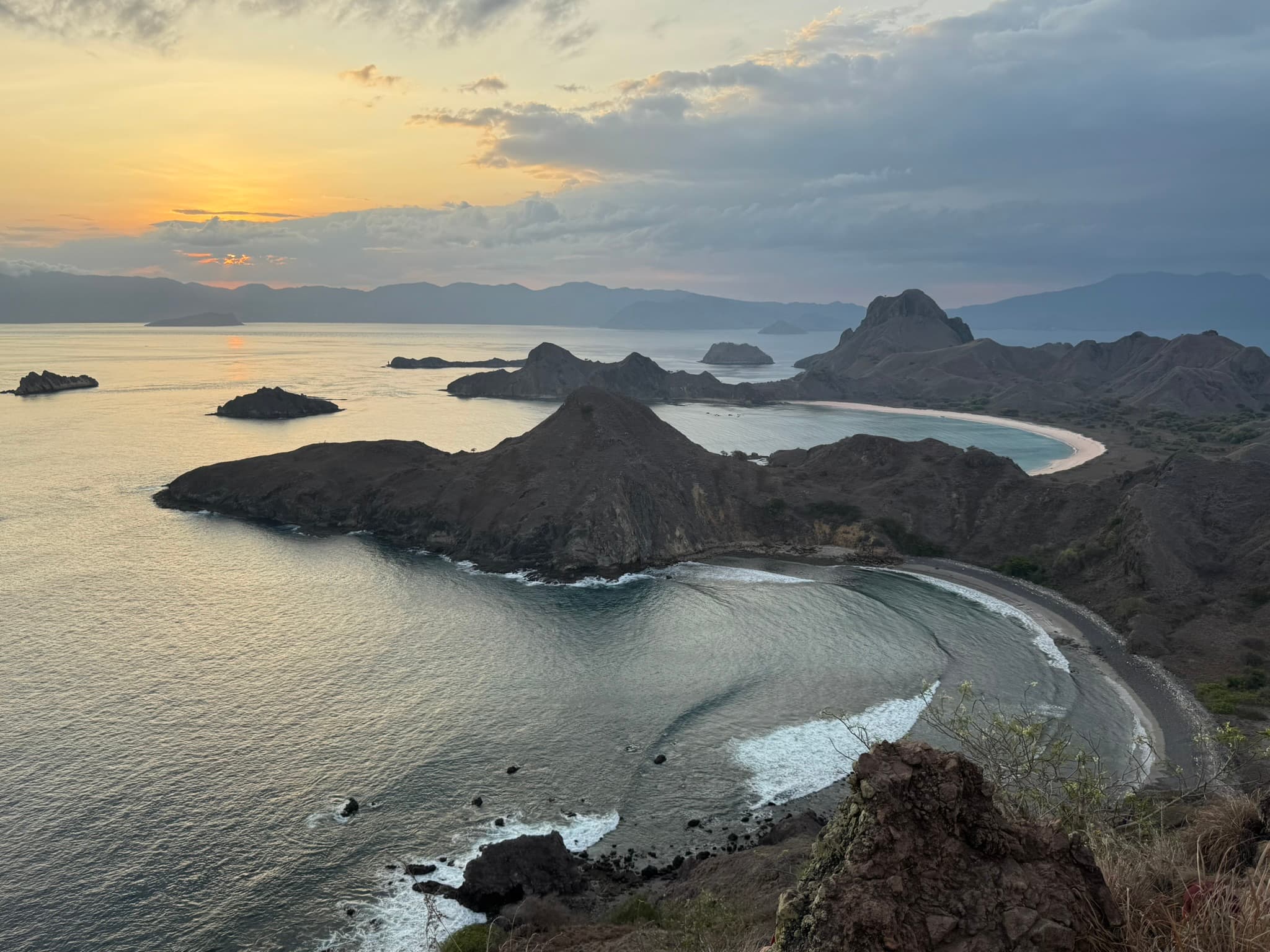 Sunset from Padar Island — three bays, one of the great views in the national park